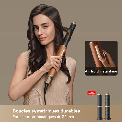 Appareil de coiffure multifonction 7 en 1 AMF18A avec brosse lissante et accessoires de bouclage 1300W
