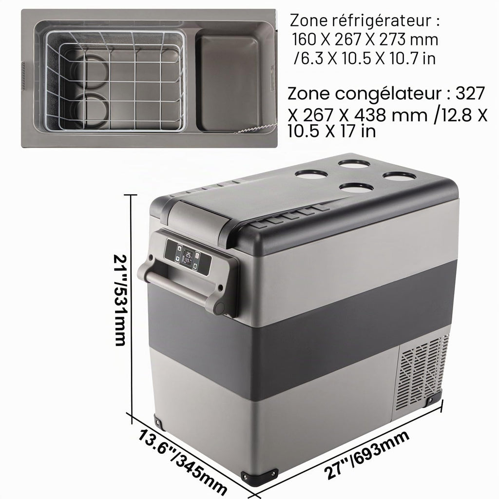Portable car refrigerator CF55 55 L compressor cooler with freezer function LED display Bluetooth control dual zone storage