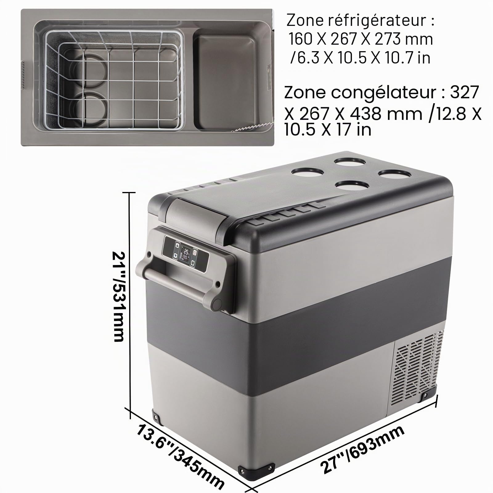 Portable car refrigerator CF55 55 L compressor cooler with freezer function LED display Bluetooth control dual zone storage