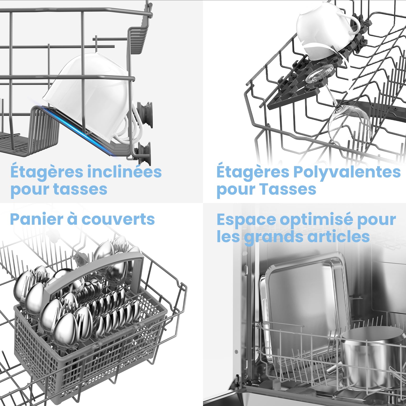 Lave-vaisselle pose libre CDWPF1201PS 60 cm 12 couverts départ différé demi-charge lavage hygiénique 72°C séchage intensif acier inoxydable 49 dB