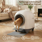 Litière autonettoyante pour chat XXL 90 L avec contrôle par application bac à déchets 8,5 L capteurs de sécurité pour chats jusqu'à 10 kg