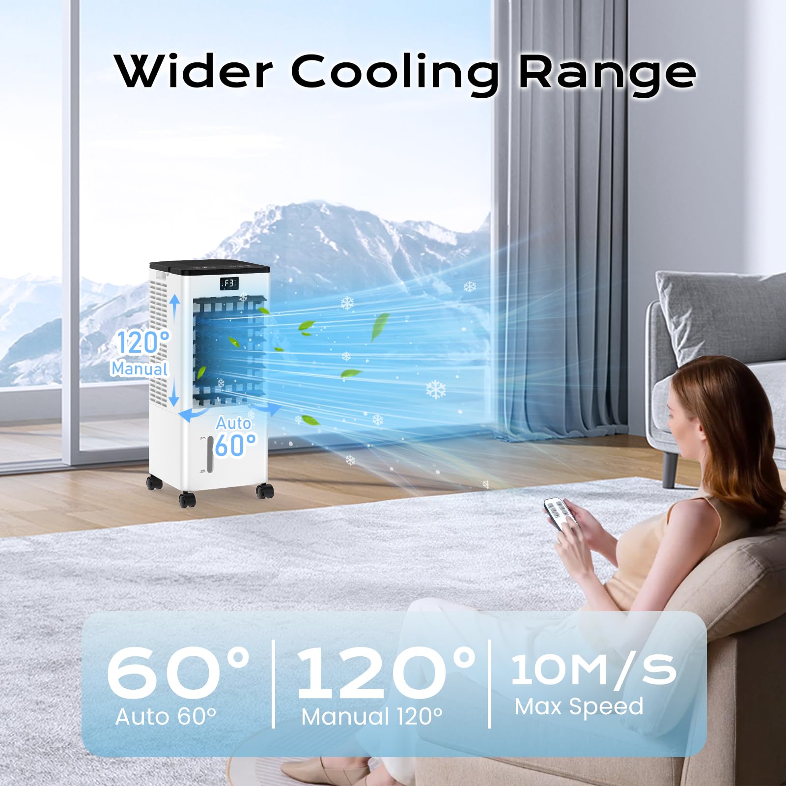 Climatiseur mobile portable BW-108Y 8 L avec refroidissement par évaporation ventilation humidification 3 vitesses et minuterie 12 h