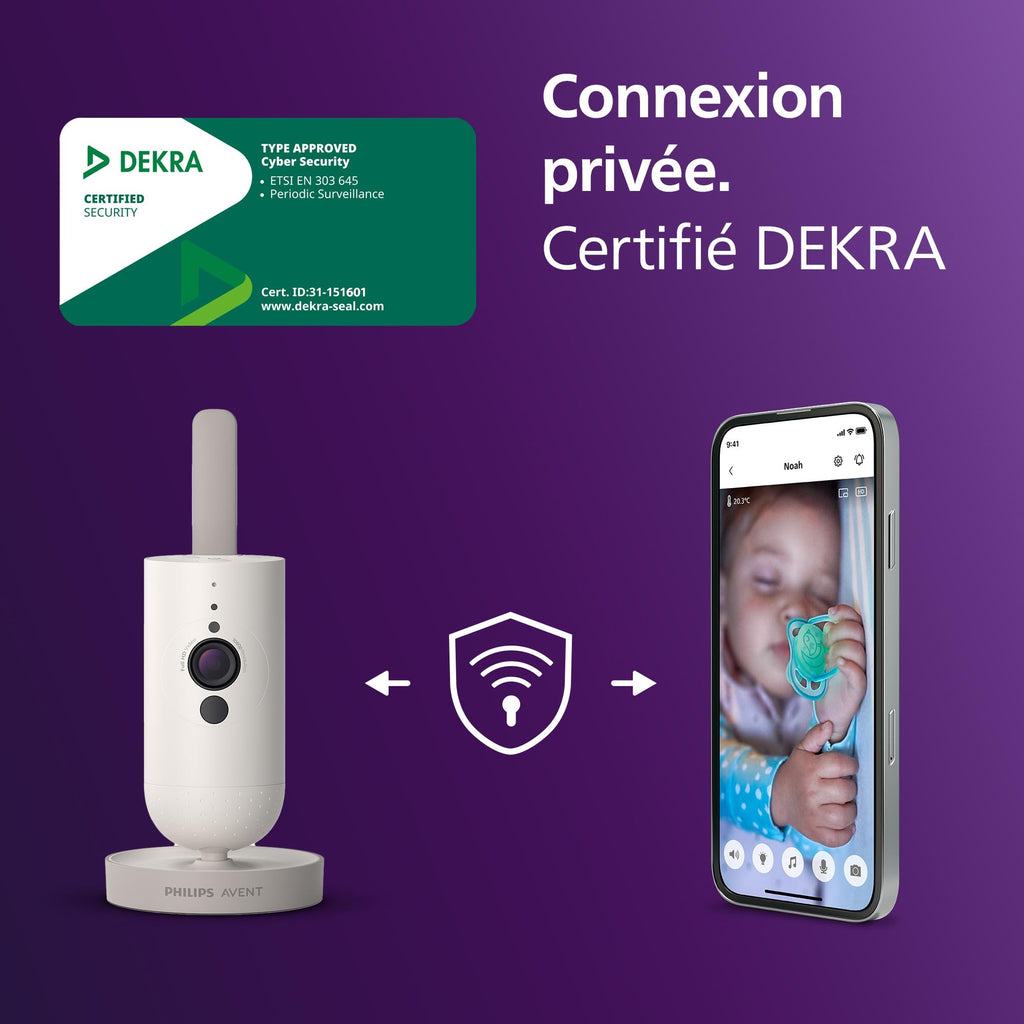 Babyphone vidéo connecté SCD951/26 avec caméra HD 1080p Wi-Fi vision nocturne infrarouge audio bidirectionnel et détection des pleurs