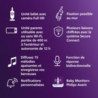 Babyphone vidéo connecté SCD951/26 avec caméra HD 1080p Wi-Fi vision nocturne infrarouge audio bidirectionnel et détection des pleurs