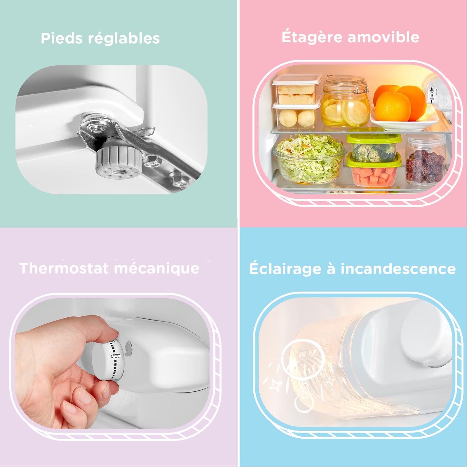 Réfrigérateur congélateur sous plan RCT87WH2(E) 87L 2 portes thermostat réglable étagères amovibles porte réversible blanc