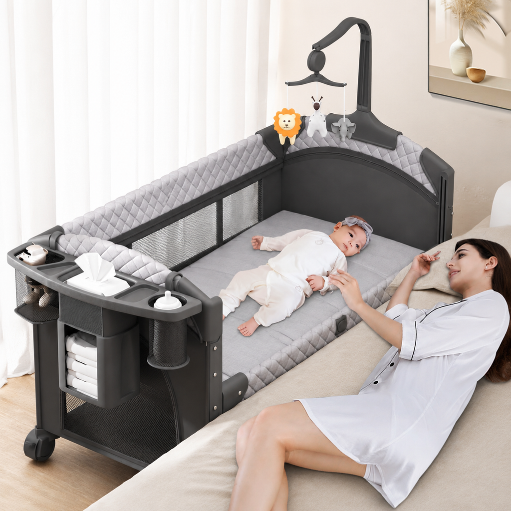 Lit bébé pliable évolutif 120 x 70 cm avec hauteur réglable moustiquaire table à langer jouets charge 25 kg