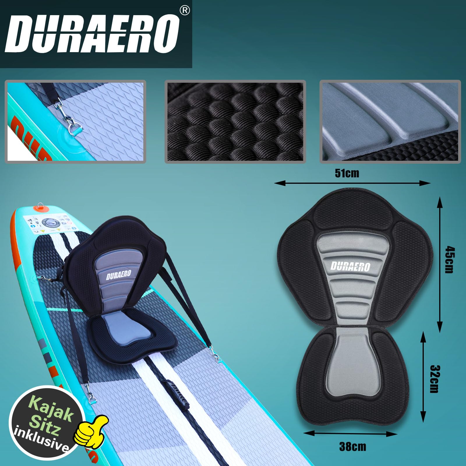 Planche de paddle gonflable 330 x 76 x 15 cm convertible kayak siège inclus capacité 150 kg support caméra 3 ailerons pagaie double réglable