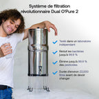 Système de filtration d’eau par gravité Earth WEEP850 en acier inoxydable AISI 304 8,5 L avec 2 éléments filtrants O’Pure 2