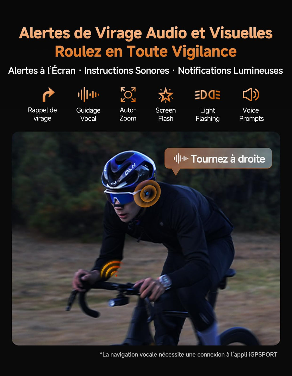 Compteur vélo GPS BiNavi Air écran tactile 3 pouces navigation vocale carte intégrée autonomie 30 heures Bluetooth ANT