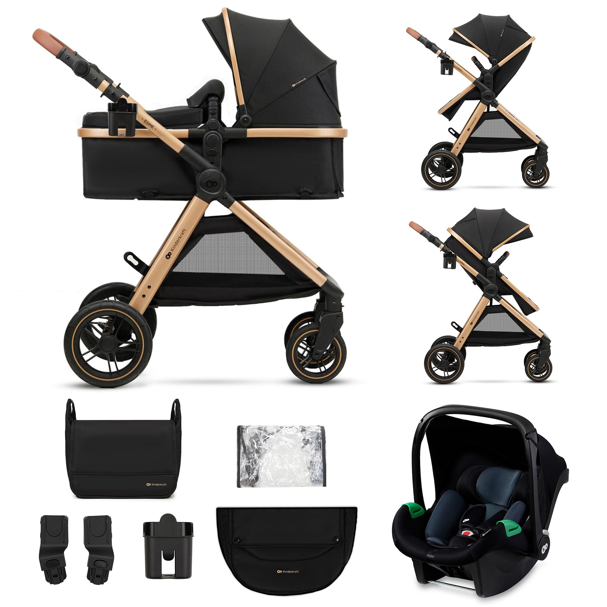 Poussette bébé 3 en 1 ESME avec siège auto Mink Pro i-Size nacelle pliable nouveau-né jusqu'à 25 kg