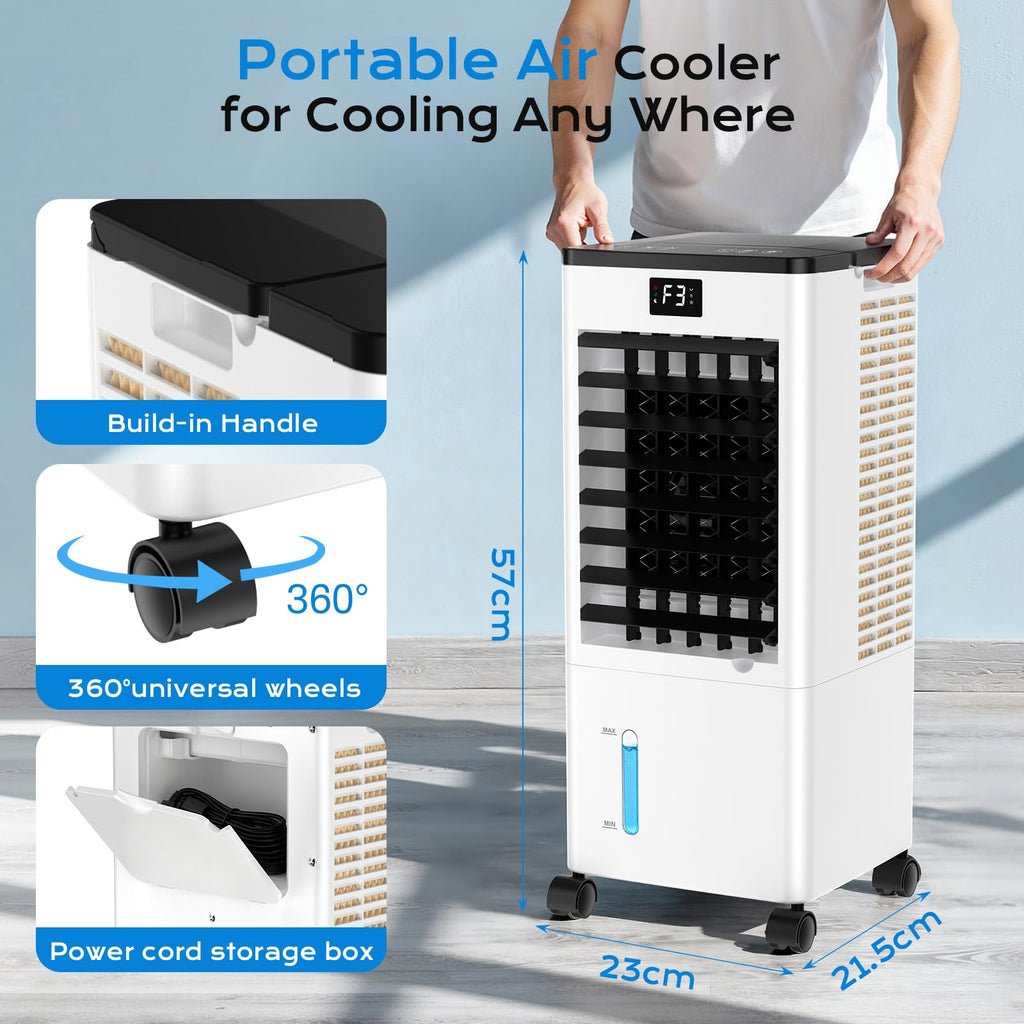 Climatiseur mobile portable BW-108Y 8 L avec refroidissement par évaporation ventilation humidification 3 vitesses et minuterie 12 h
