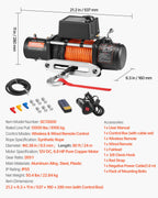 Treuil Électrique 12V 6123kg Capacité Corde Synthétique 9,5mm x 24m Télécommande Sans Fil