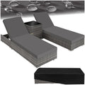 Set de 2 chaises longues bain de soleil avec table de jardin en résine tressée dossier réglable 5 positions housses incluses gris