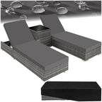 Set de 2 chaises longues bain de soleil avec table de jardin en résine tressée dossier réglable 5 positions housses incluses gris