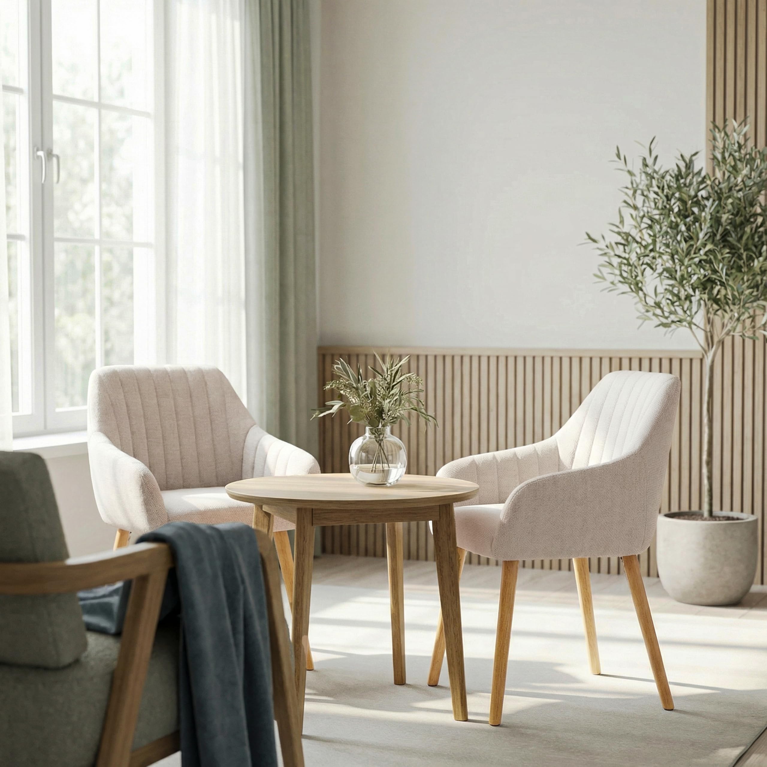 Chaises de salle à manger avec accoudoirs dossier réglable en velours rembourré lot de 6 pieds en bois beige
