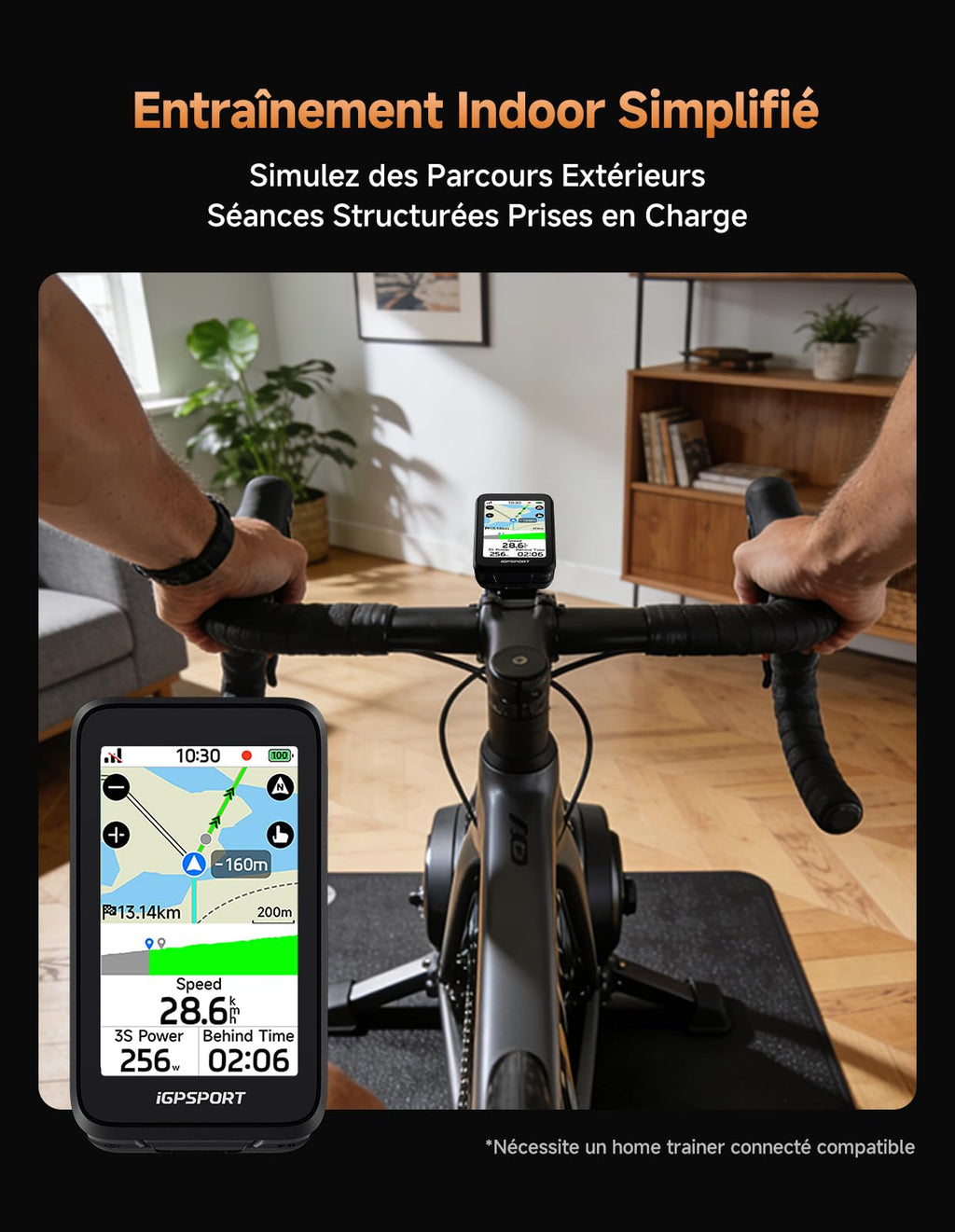 Compteur vélo GPS BiNavi Air écran tactile 3 pouces navigation vocale carte intégrée autonomie 30 heures Bluetooth ANT
