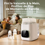 Nettoyeur biberons électrique automatique avec stérilisation vapeur séchage cycle rapide 19 min 26 buses haute pression