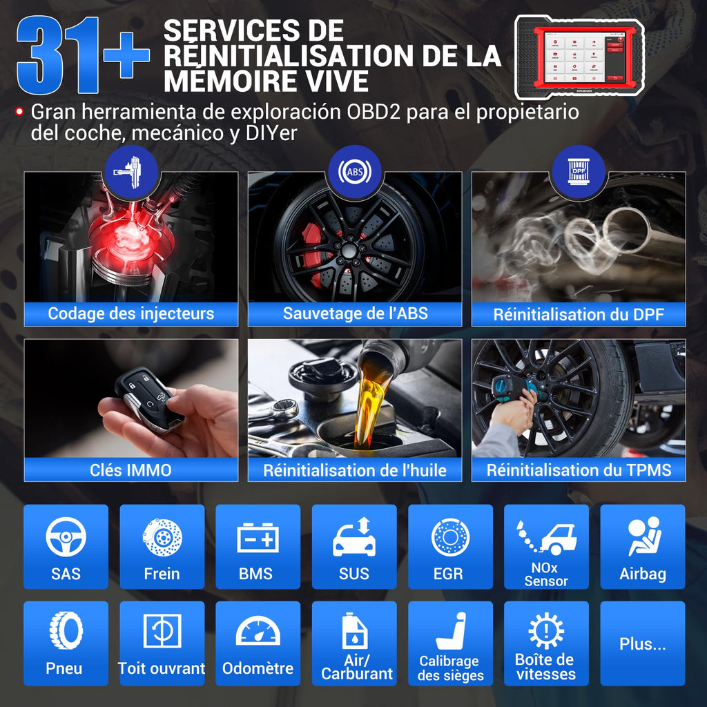 Valise diagnostic auto OBD2 K7 écran 7 pouces Android 10 codage ECU contrôle bidirectionnel 31 services réinitialisation