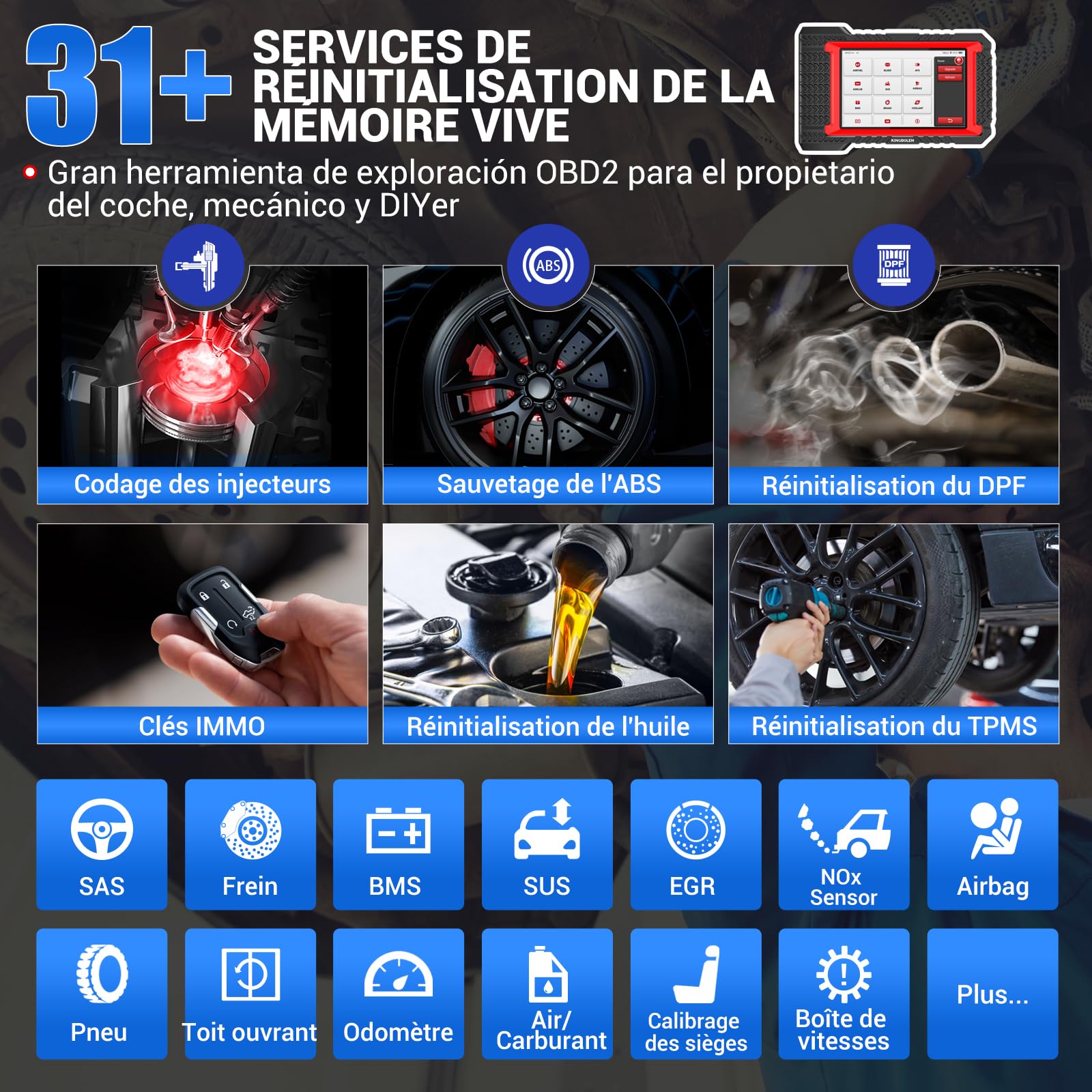 Valise diagnostic auto OBD2 K7 écran 7 pouces Android 10 codage ECU contrôle bidirectionnel 31 services réinitialisation