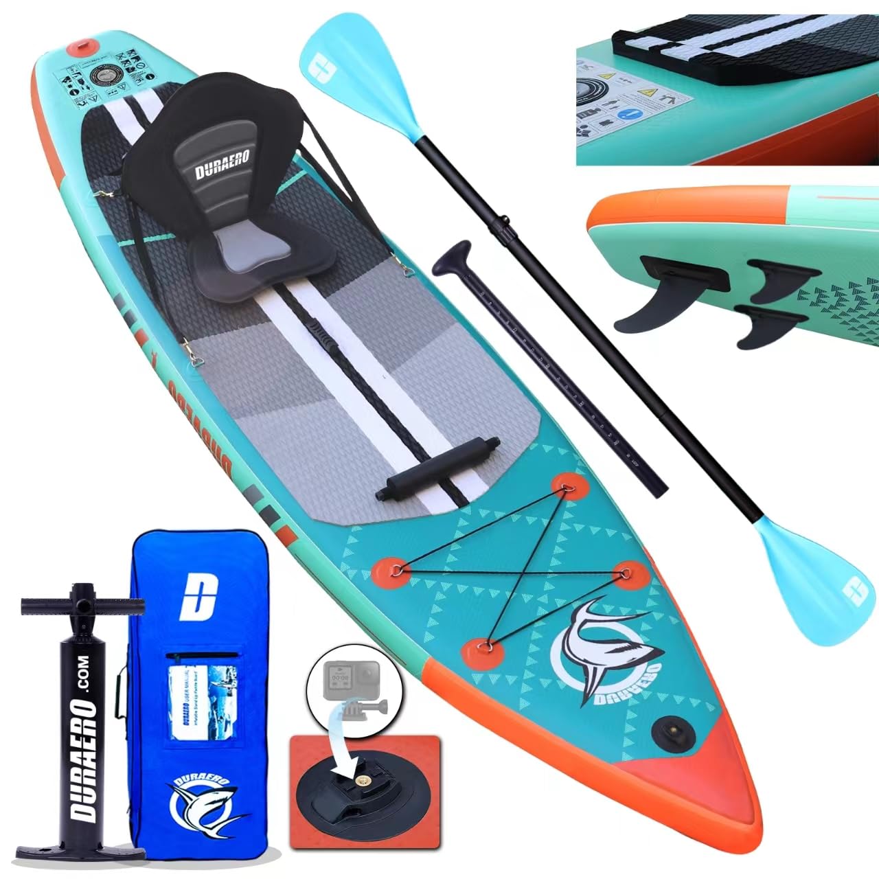 Planche de paddle gonflable 330 x 76 x 15 cm convertible kayak siège inclus capacité 150 kg support caméra 3 ailerons pagaie double réglable