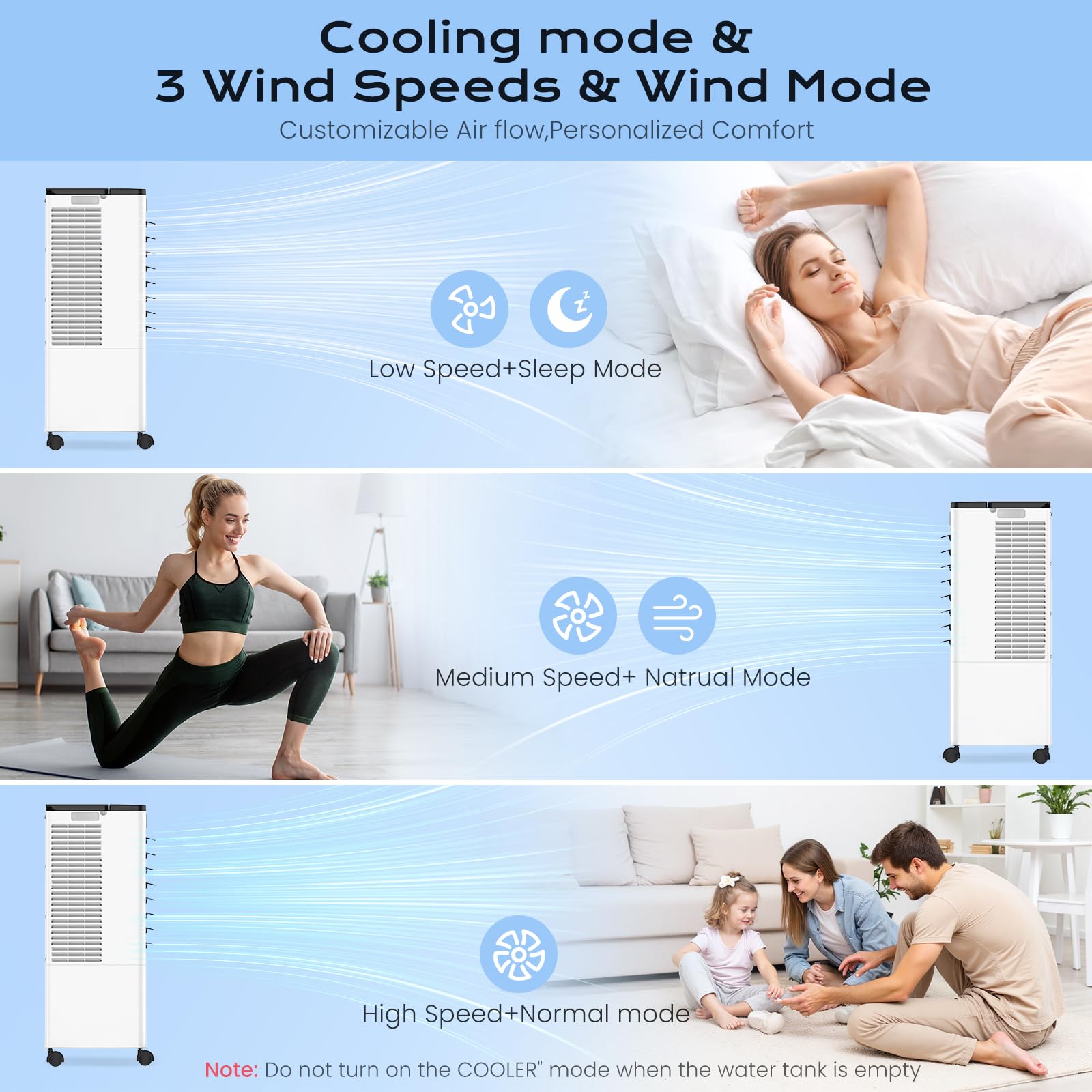 Climatiseur mobile portable BW-108Y 8 L avec refroidissement par évaporation ventilation humidification 3 vitesses et minuterie 12 h
