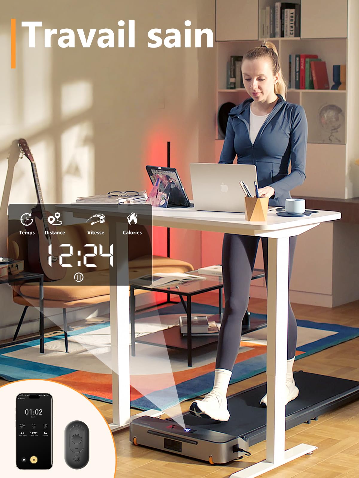 Tapis de marche pliable WP400F4 vitesse 6 km/h avec moteur silencieux écran LED télécommande capacité 110 kg