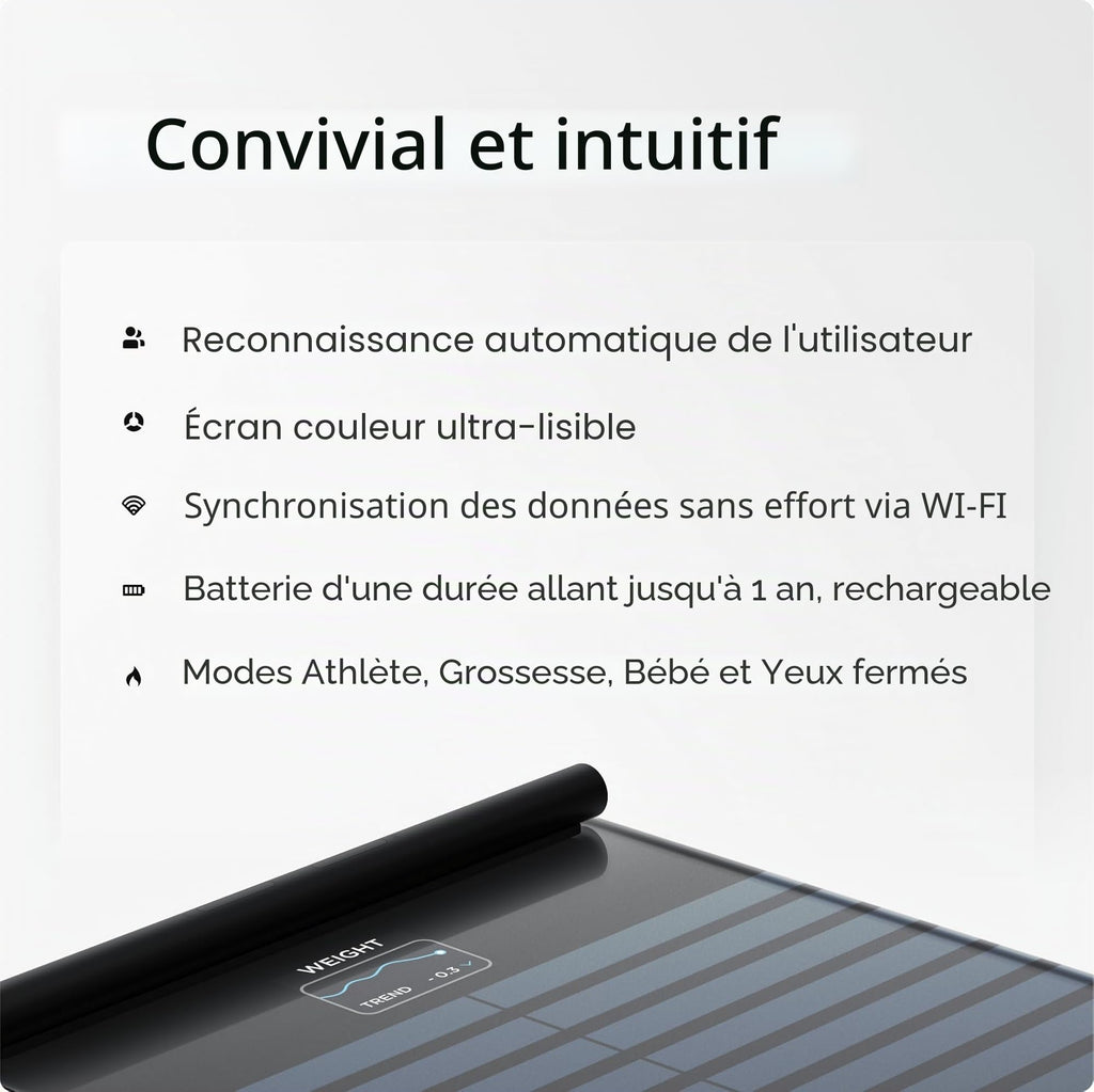 Balance connectée d'analyse corporelle Body Scan BIA segmentaire ECG WiFi Bluetooth écran numérique