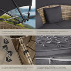 Bain de soleil modulable Santorin II en résine tressée avec pare-soleil pliable coussins inclus structure acier marron naturel