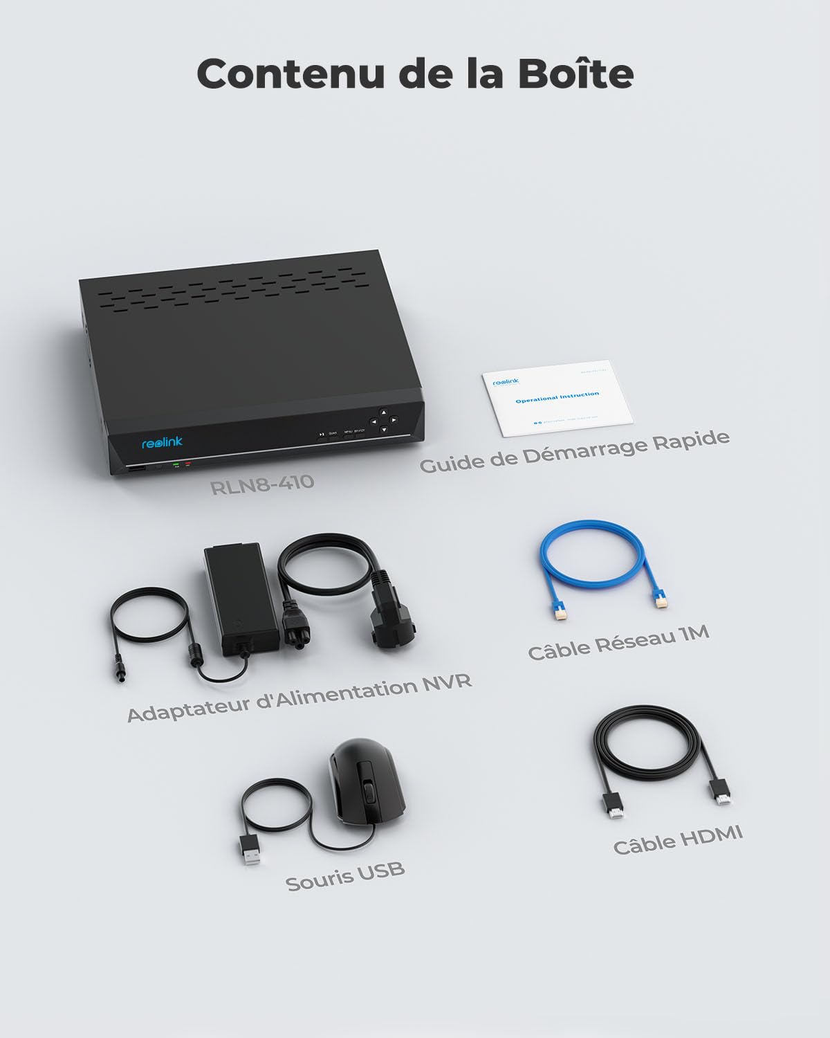 Enregistreur vidéo NVR PoE 8 canaux 4K RLN8-410 avec disque dur 2 To pour caméra de surveillance IP
