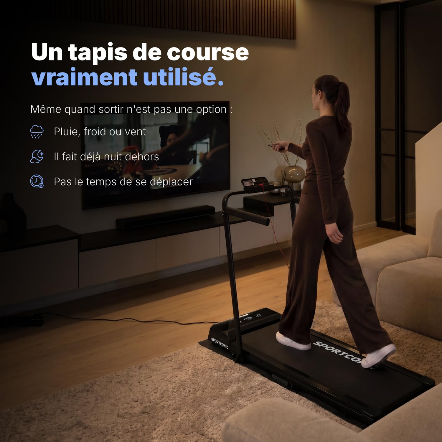 Tapis de course pliable P106FA avec inclinaison manuelle vitesse 12 km/h écran LED télécommande