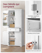 Buffet haut de cuisine BBC561W21 avec tiroir placards et étagères réglables charge maximale 27 kg 76 x 182,1 cm blanc