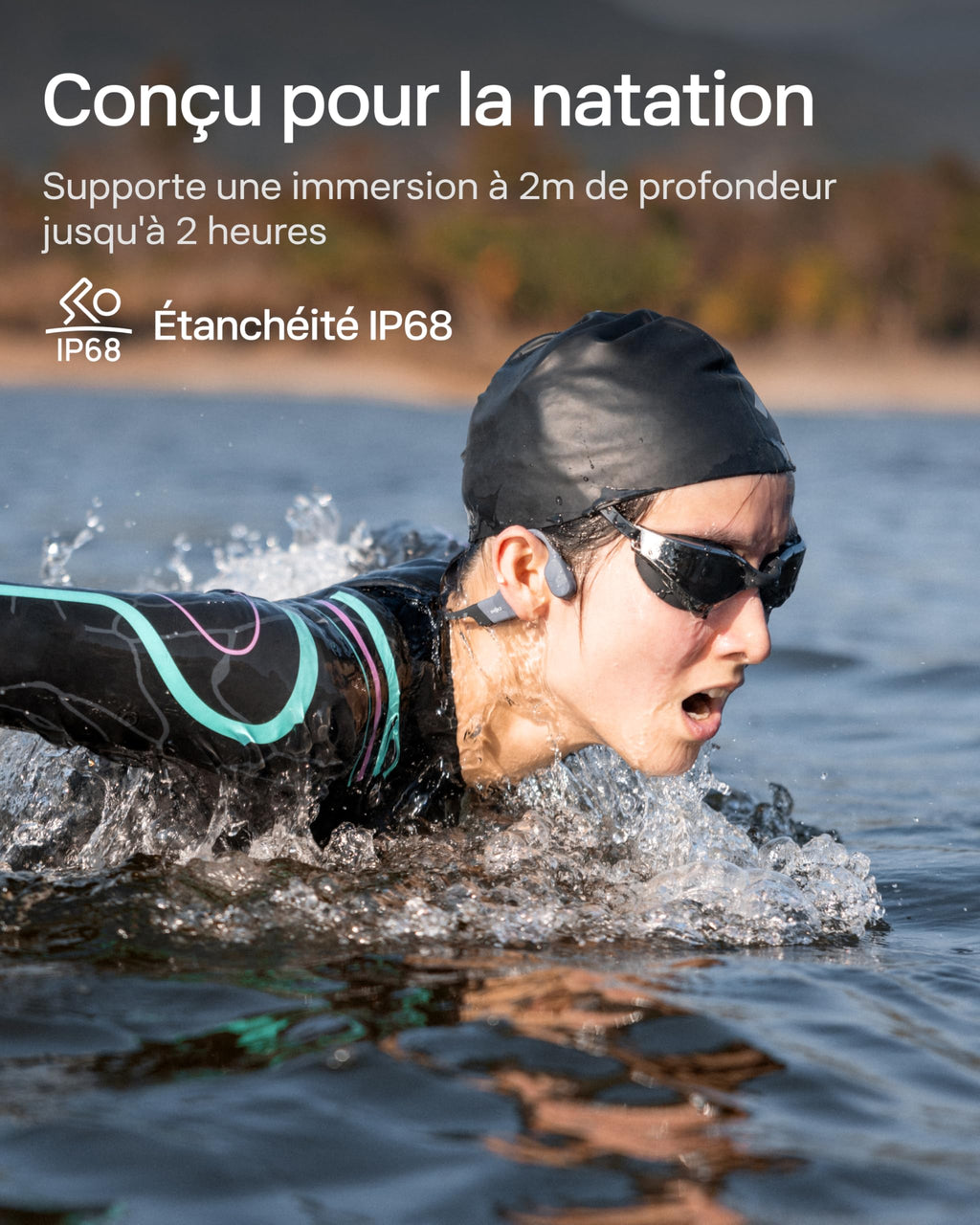 Casque à conduction osseuse OpenSwim Pro S711 Bluetooth 5.4 MP3 32 Go étanche IP68 avec microphone réduction de bruit autonomie 9 h
