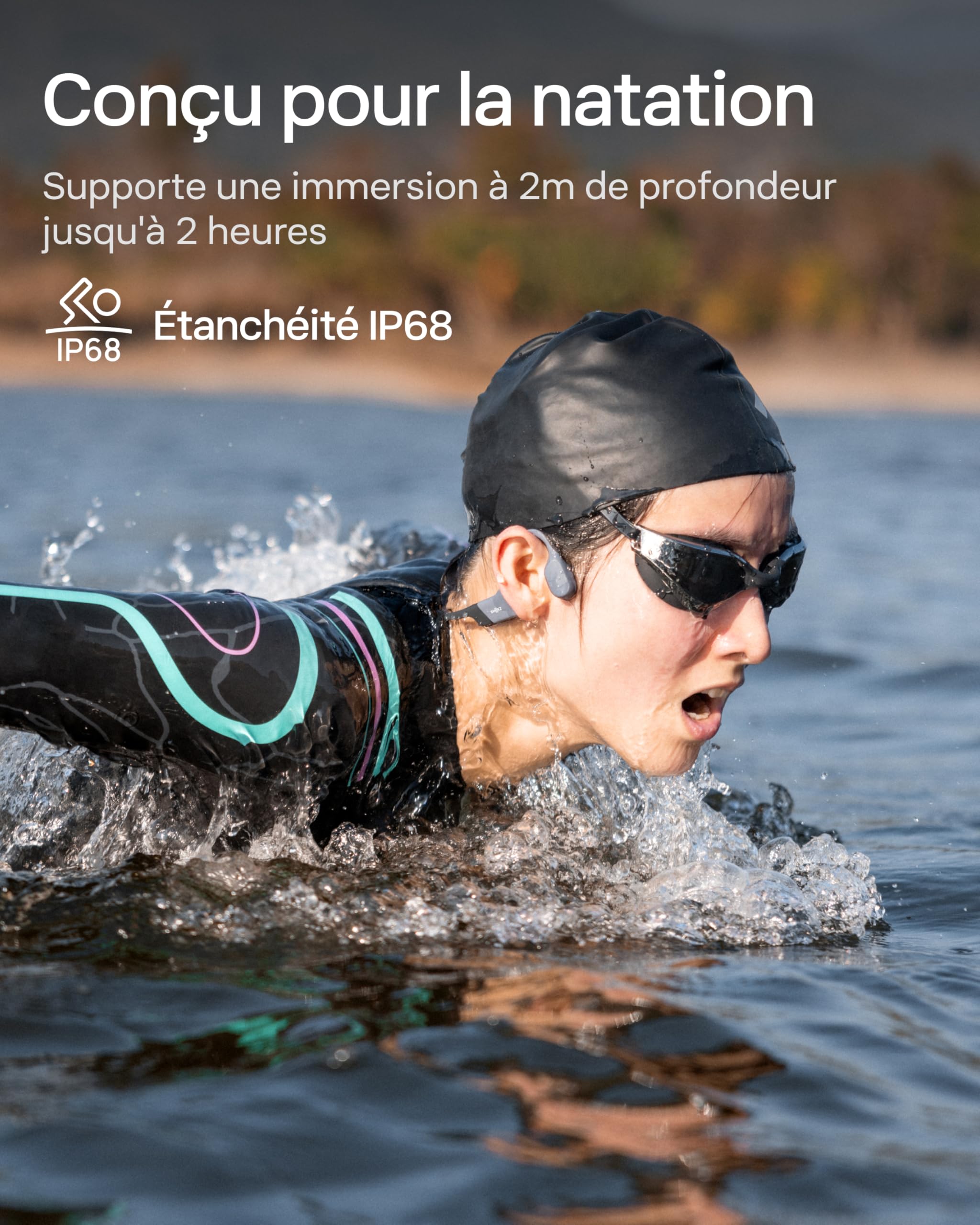 Casque à conduction osseuse OpenSwim Pro S711 Bluetooth 5.4 MP3 32 Go étanche IP68 avec microphone réduction de bruit autonomie 9 h
