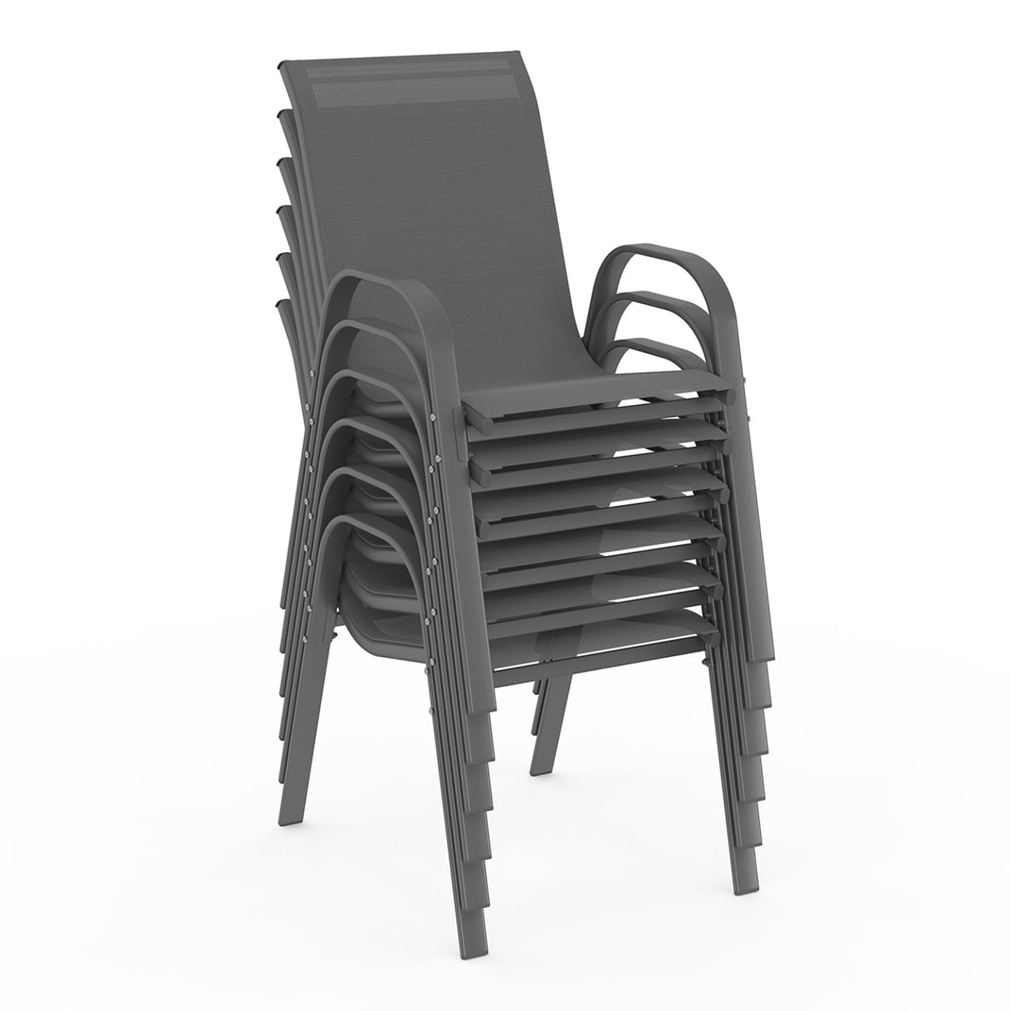 Salon de jardin table rectangulaire 190 cm avec 8 chaises empilables plateau en verre trempé gris anthracite