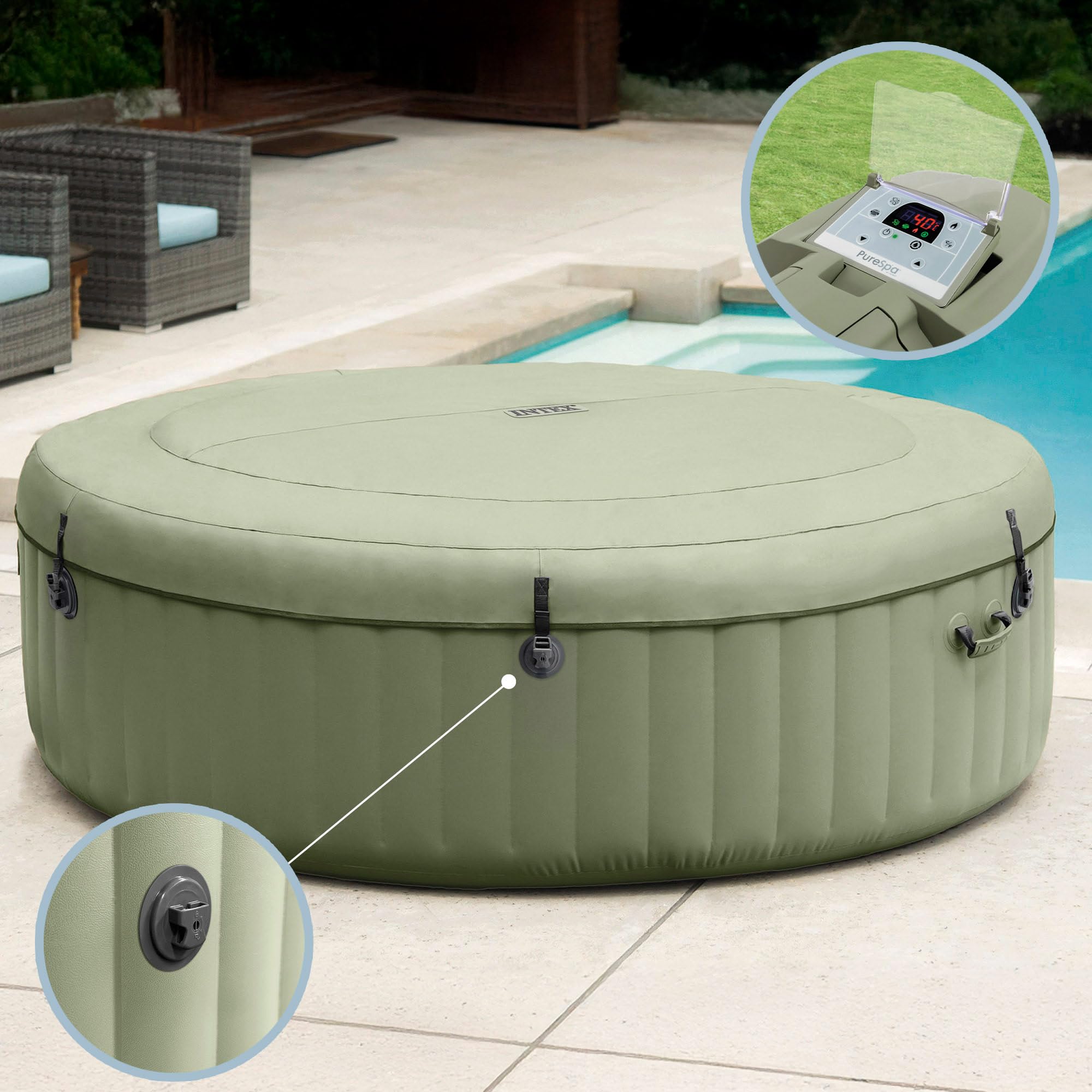 Spa gonflable PureSpa 28428NP 6 places capacité 1098 L avec 140 diffuseurs à bulles et accessoires de filtration