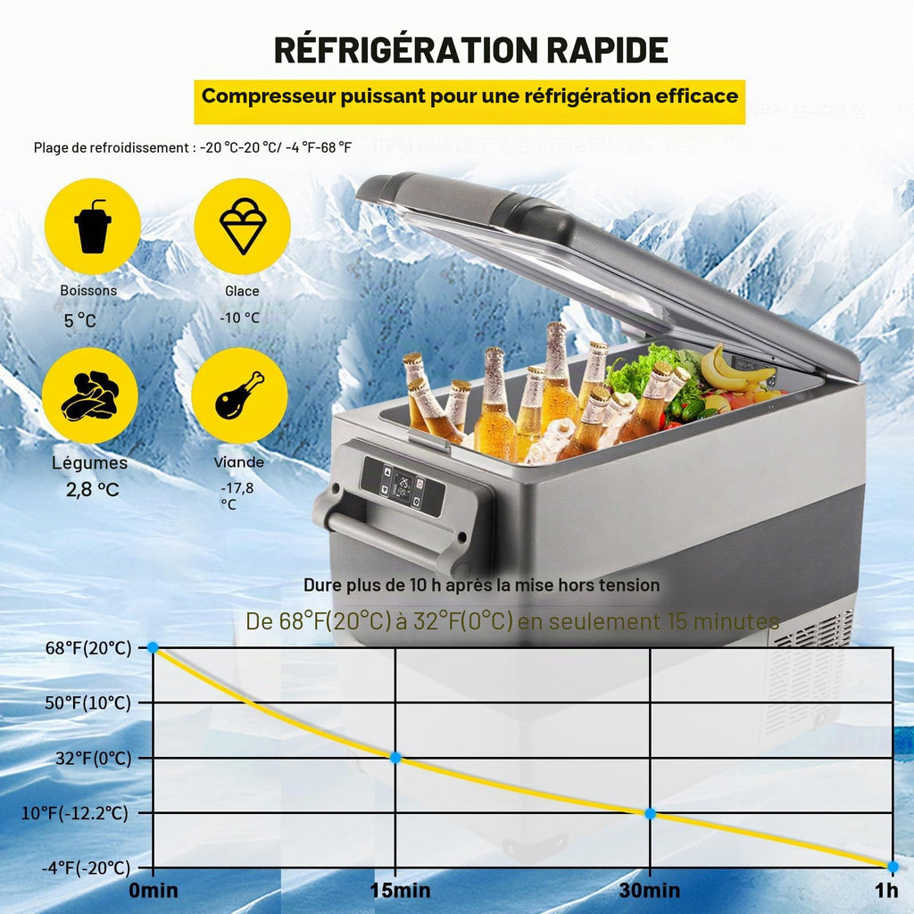 Portable car refrigerator CF55 55 L compressor cooler with freezer function LED display Bluetooth control dual zone storage