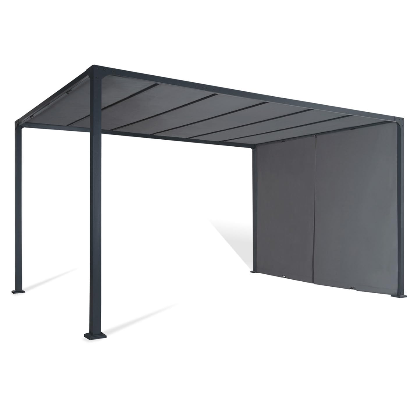 Pergola de jardin coulissante 3 x 4 m structure acier toile polyester 160 g/m² gris anthracite