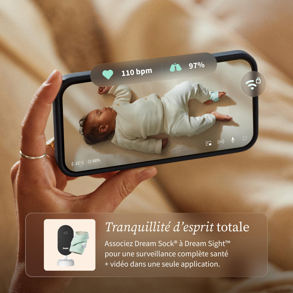 Moniteur bébé intelligent Dream Sock suivi fréquence cardiaque oxygène sommeil capteur optique