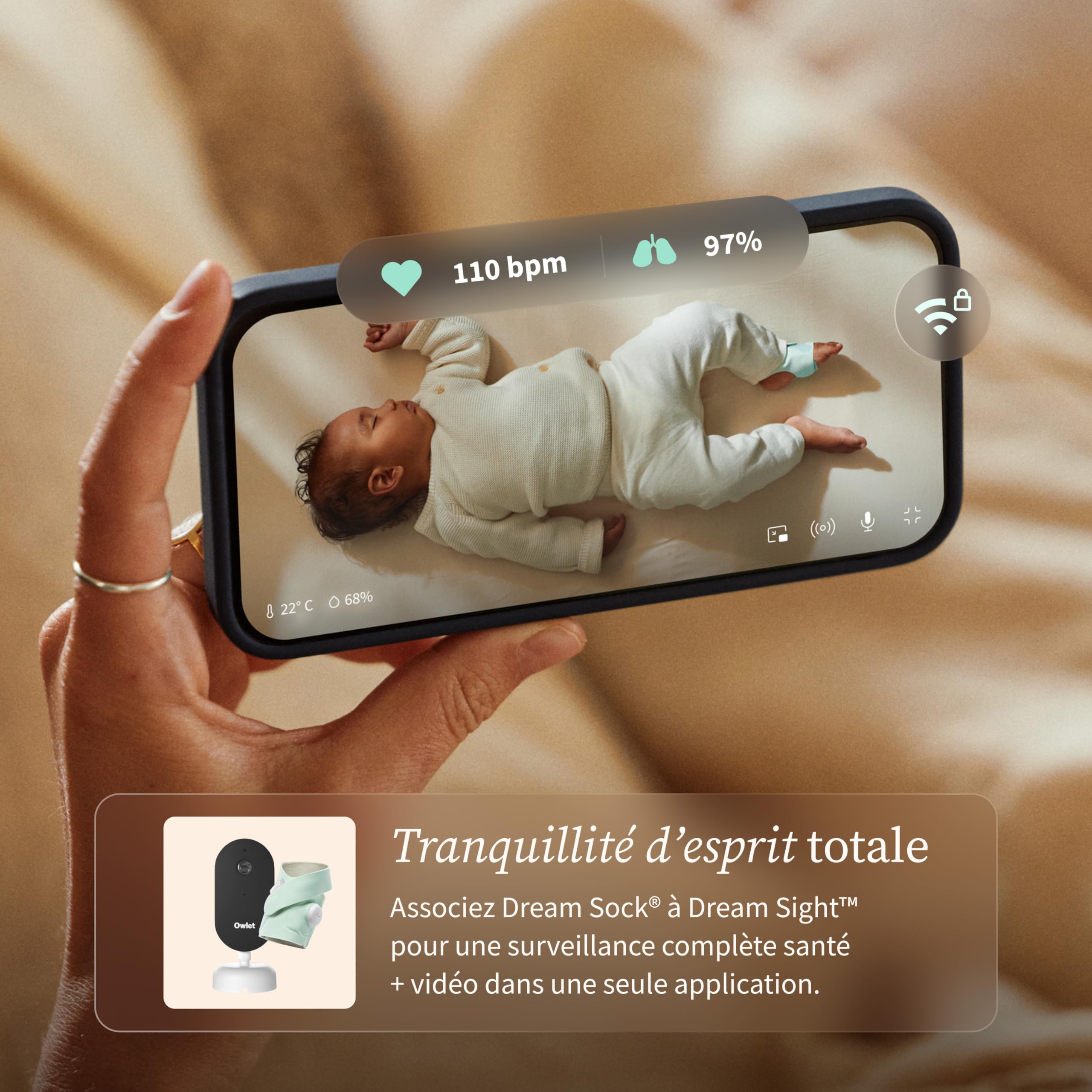 Moniteur bébé intelligent Dream Sock suivi fréquence cardiaque oxygène sommeil capteur optique