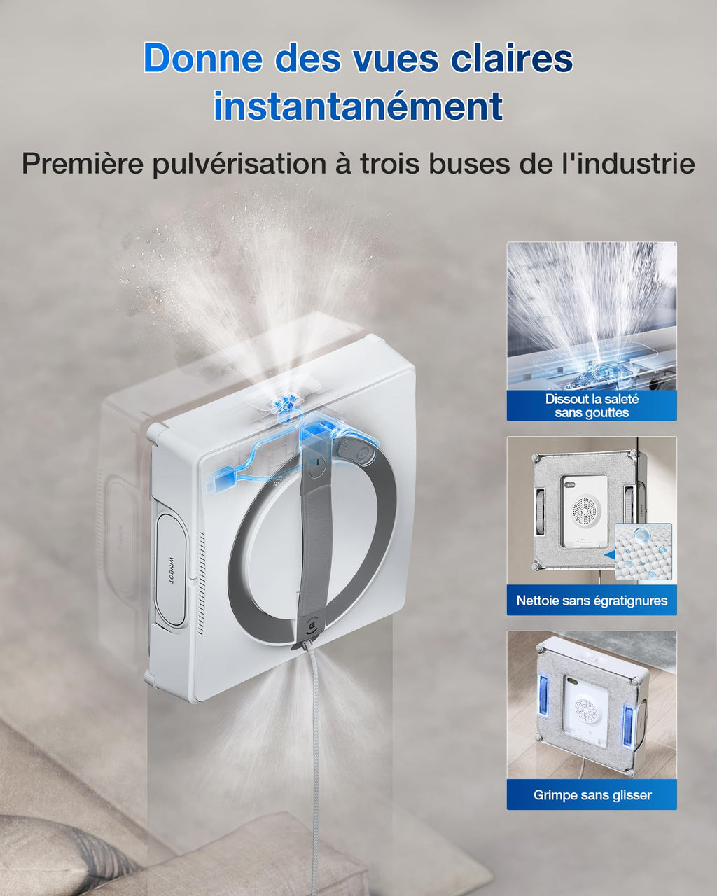 Robot nettoyeur de vitres WINBOT W2 Pro Omni avec station multifonction buse triple pulvérisation système de protection 12 niveaux