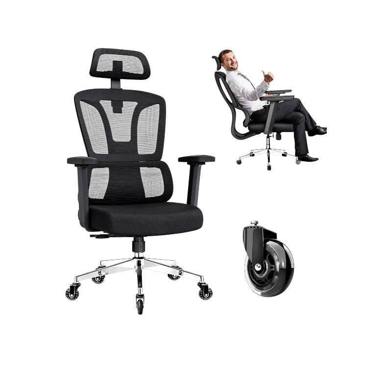 Fauteuil de bureau ergonomique N045 avec accoudoirs 4D appui-tête 3D profondeur d'assise réglable inclinaison 4 niveaux support 200 kg
