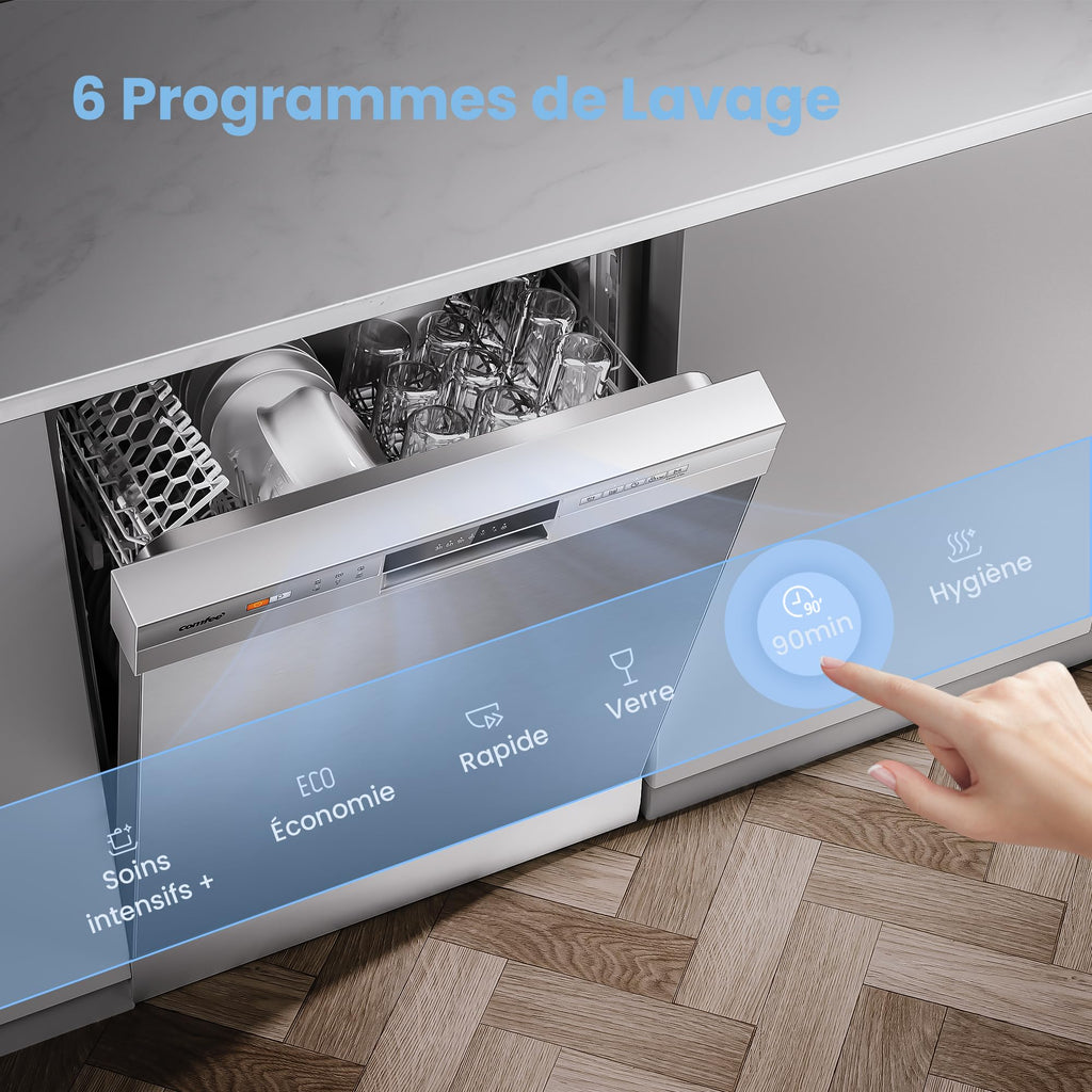 Lave-vaisselle pose libre CDWPF1201PS 60 cm 12 couverts départ différé demi-charge lavage hygiénique 72°C séchage intensif acier inoxydable 49 dB