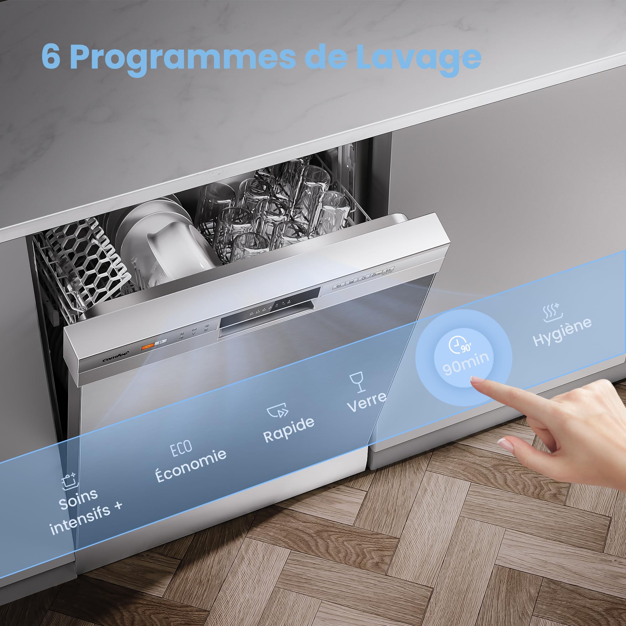 Lave-vaisselle pose libre CDWPF1201PS 60 cm 12 couverts départ différé demi-charge lavage hygiénique 72°C séchage intensif acier inoxydable 49 dB