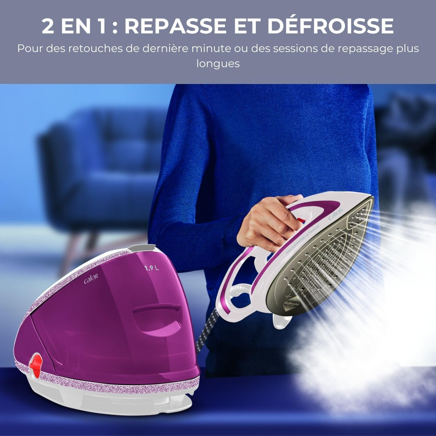 Centrale vapeur haute pression GV9560C0 7,3 bars débit vapeur 490 g/min 5 réglages vapeur continue avec semelle céramique