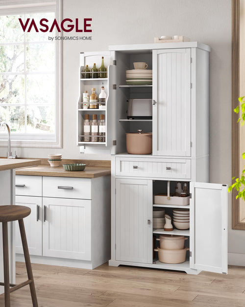 Buffet haut de cuisine BBC561W21 avec tiroir placards et étagères réglables charge maximale 27 kg 76 x 182,1 cm blanc