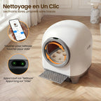 Litière autonettoyante pour chat XXL 90 L avec contrôle par application bac à déchets 8,5 L capteurs de sécurité pour chats jusqu'à 10 kg