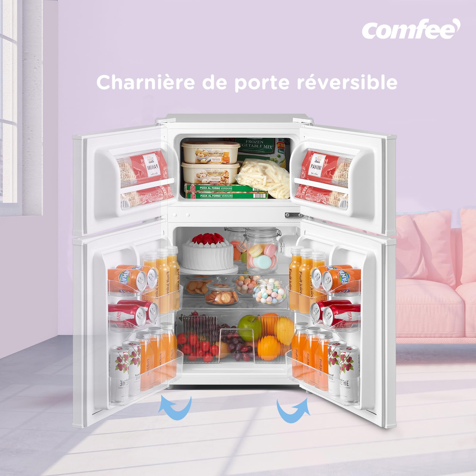Réfrigérateur congélateur sous plan RCT87WH2(E) 87L 2 portes thermostat réglable étagères amovibles porte réversible blanc