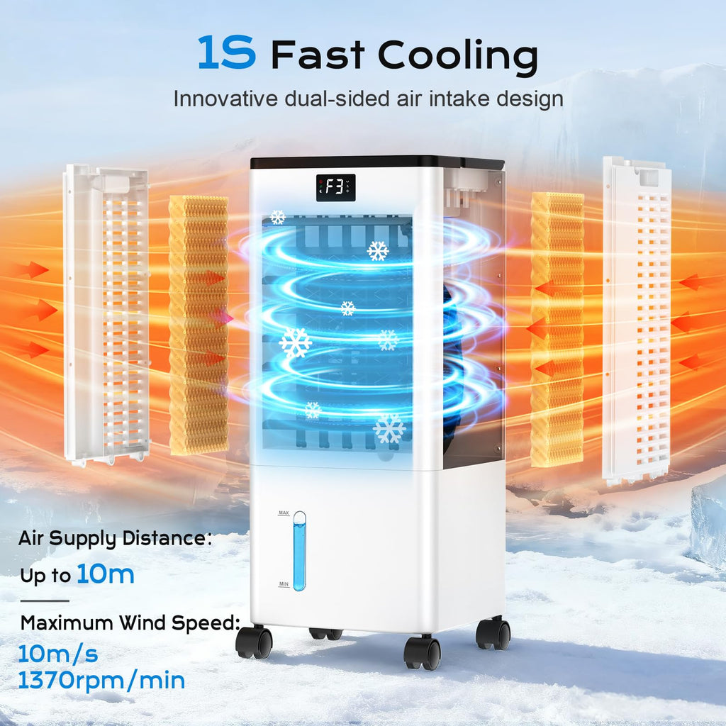 Climatiseur mobile portable BW-108Y 8 L avec refroidissement par évaporation ventilation humidification 3 vitesses et minuterie 12 h