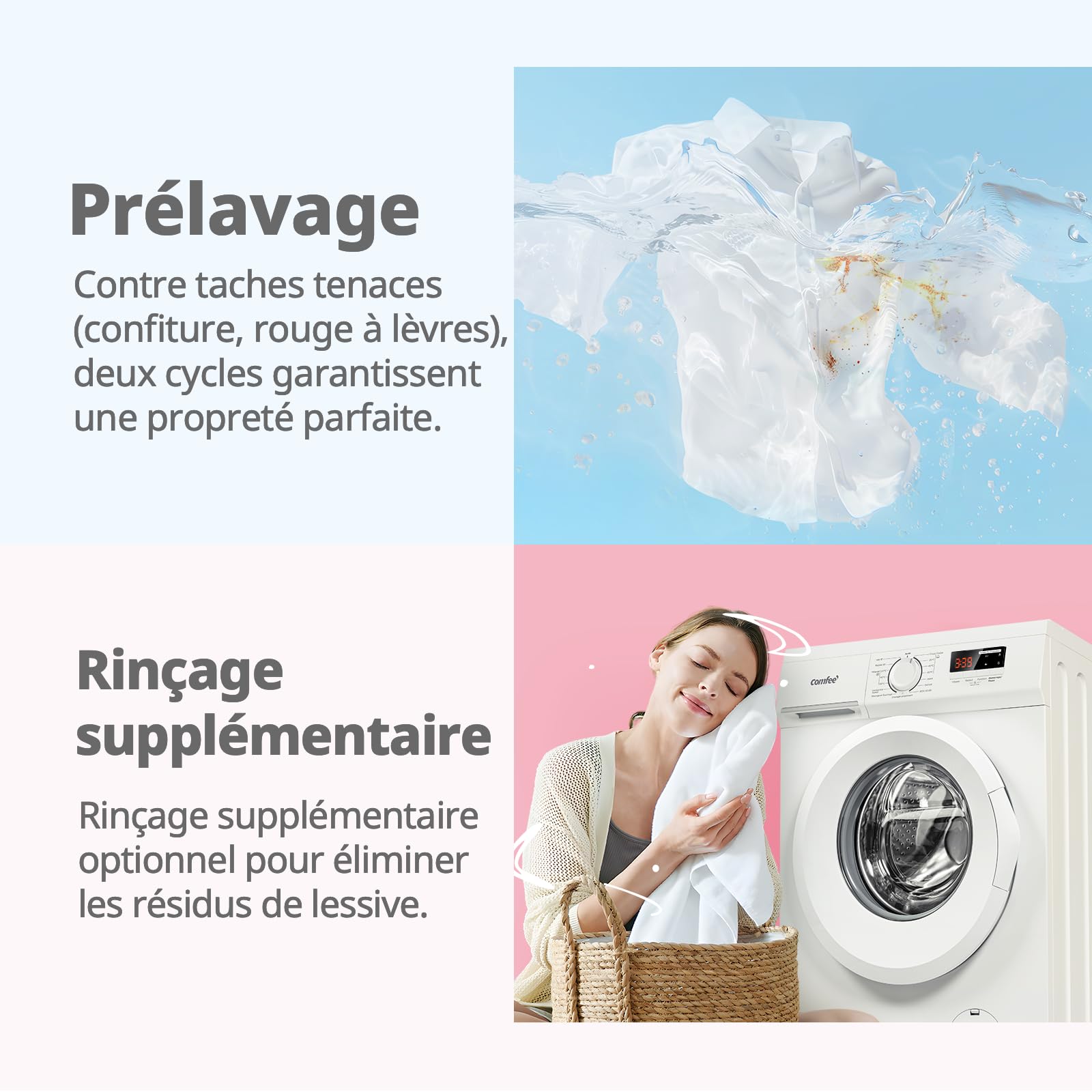 Lave-linge frontal 9 kg CFE12EW90/W Classe énergétique A Moteur BLDC 1400 tr/min 15 programmes Vapeur