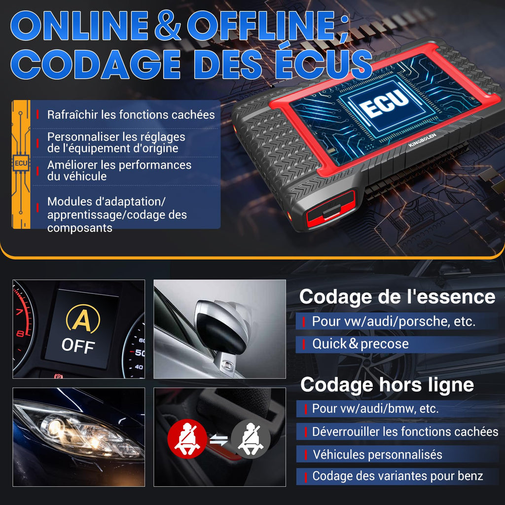 Valise diagnostic auto OBD2 K7 écran 7 pouces Android 10 codage ECU contrôle bidirectionnel 31 services réinitialisation